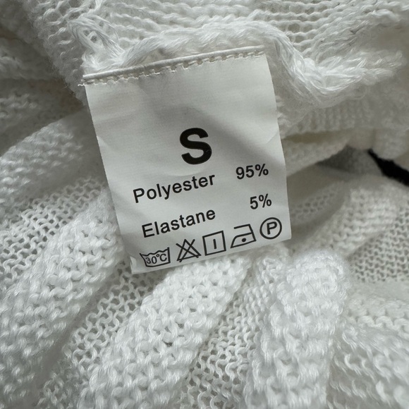 Atyfuniby Bodycon Crochet Knit Tube Sheer Stripe Mock Neck Midi Dress - Picture 4 of 6